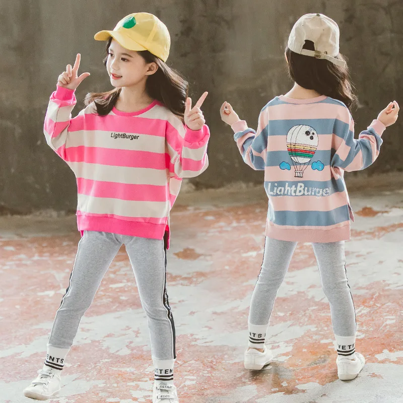 

2019 boutique girls outfits autumn children clothes set long sleeve striped sweatshirt + leggings back to school toddler outfits