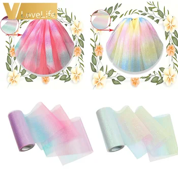 

10Yard/roll Rainbow Tulle Rolls Glitter Organza Sheer Fabric For DIY Table Runner Chair Sash Bow Tutu Skirt Wedding Decoration