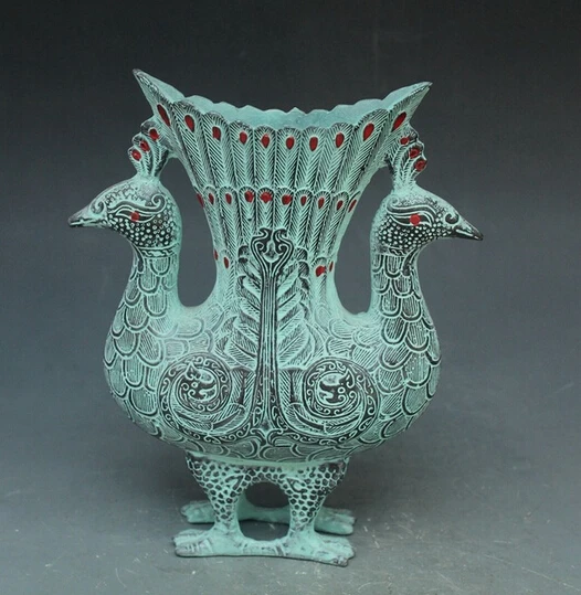 

Chinese old bronze ornaments double phoenix phoenix peacock vase vase Home Furnishing decoration bronze factory outlets