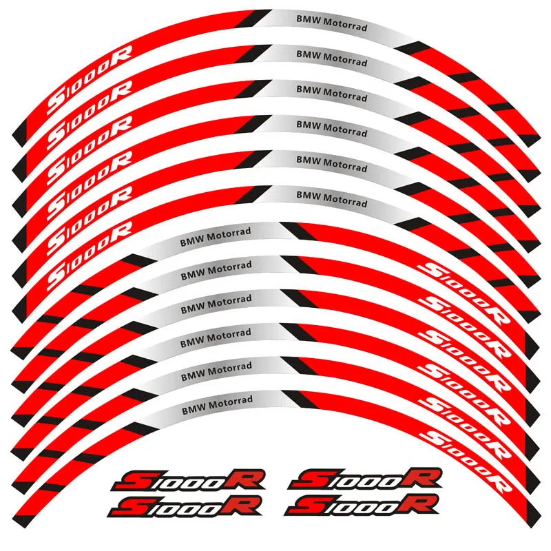 Высокое качество Мотоцикл Передние и задние колеса край внешний обод Стикеры светоотражающие полосы колеса наклейки для BMW S1000R - Цвет: A Red
