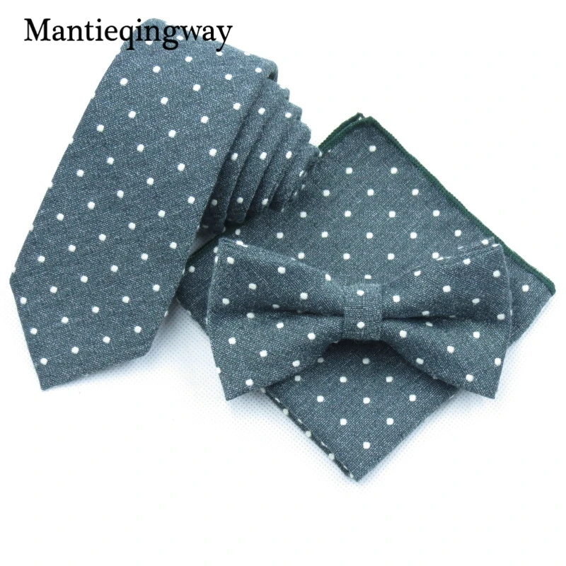 Mantieqingway хлопчатобумажный галстук-бабочка комплекты носовых платков для мужчин свадебные горошек печатных галстук-бабочки для худых Gravatas лук комплект галстуков