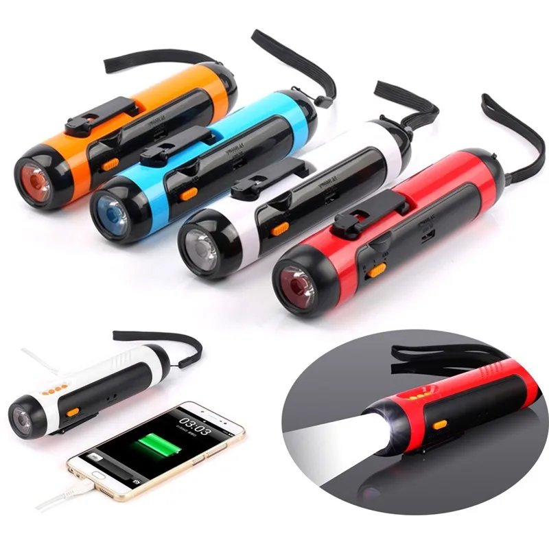 

ISHOWTIENDA Alarm FM Radio Mobile Phone Charging Hand-operated Power Generat LED Torch Flashlight Handheld Mini #g30