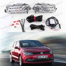 2 pcs LED Daytime Running Luz DRL com o giro lâmpadas fog driving lâmpada com cablagem Para Novo VW Polo 2014-2015