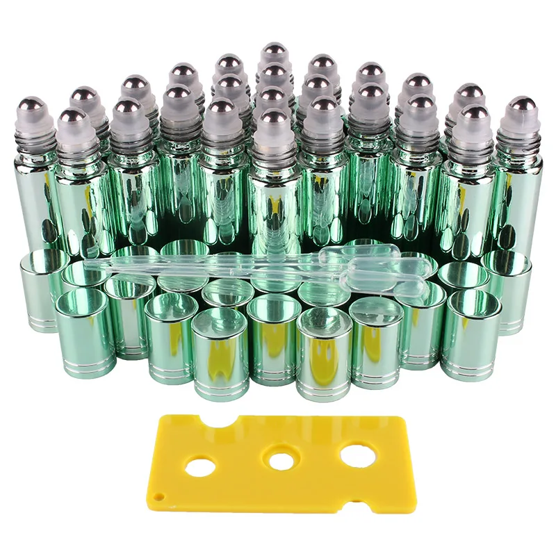 

24pcs 10ml Green Essential oil UV Coated Glass Roll on Bottles Vials with Stainless Steel Roller Ball for perfume aromatherapy