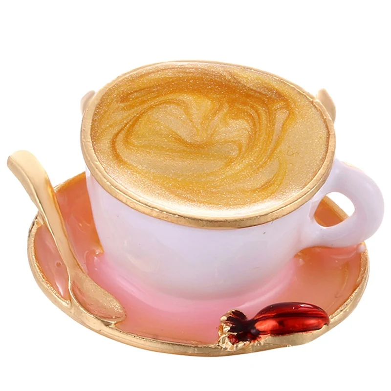 

New Fashion Coffee Cup Spoon Shapeed Brooches White Enamel Gold Color Creative Brooch Pins Women Clothes Suit Coat Accessories