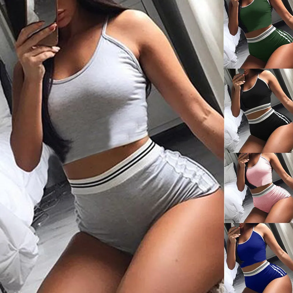 

New Arrivel Fashion Summer Training 2Pcs Women Sport Short Pants Sets Sexy Sleeveless Club Outfits Blouse Streetwear 2019 X1