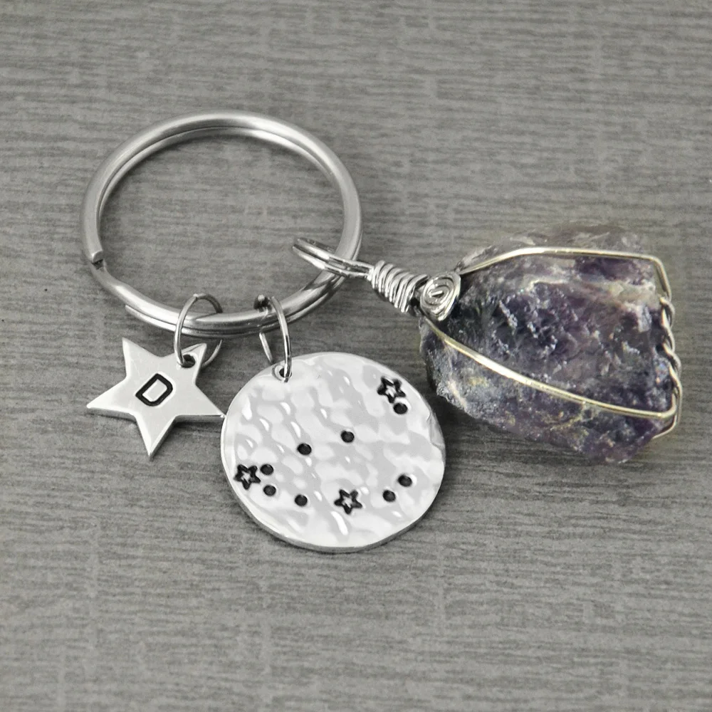 

Personalized Capricorn Key Chain, Stone Key Rings, Capricorn Zodiac Key Chain, Zodiac Constellation KeyChain, Customized