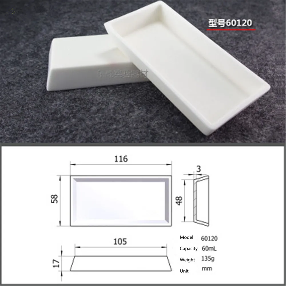 

99.5% Square corundum crucible / 60ml 60120 / Temperature 1600 degrees / Sintered ceramic crucible