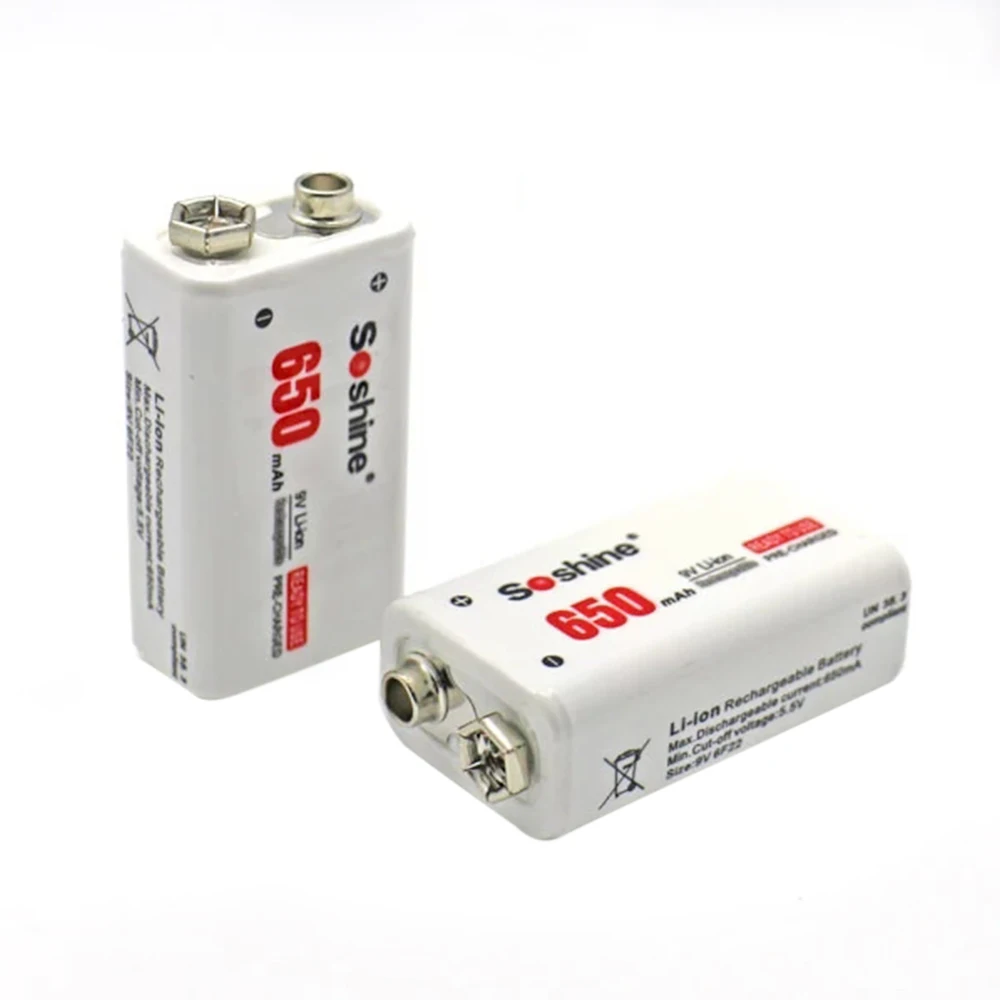 4pcs/set Soshine 6F22 9V 650mAh Li-ion Lithium Rechargeable Battery for Electronic Smoke Guitar