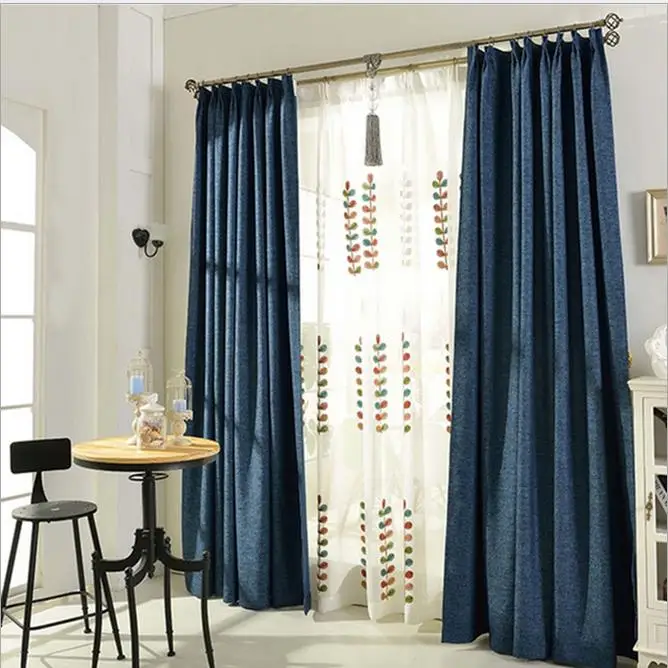 

Linen blackout fabric curtains thicker curtains blue window curtain hook