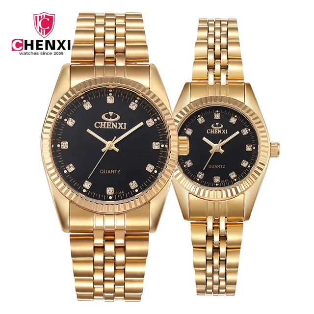 Fashion Gold Couple Watch Women Men Black Luxury Golden Stainless Steel Business Fashion Gold Couple Watch Women Men Black Luxury Golden Stainless Steel Business