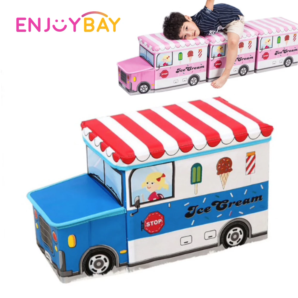 Enjoybay 2 in 1 Bus Shape Storage Box Mutifunctional Storage Chair for Baby Toys Clothes Kids Cartoon Car Toy Storage Basket Enjoybay 2 in 1 Bus Shape Storage Box Mutifunctional Storage Chair for Baby Toys Clothes Kids Cartoon Car Toy Storage Basket