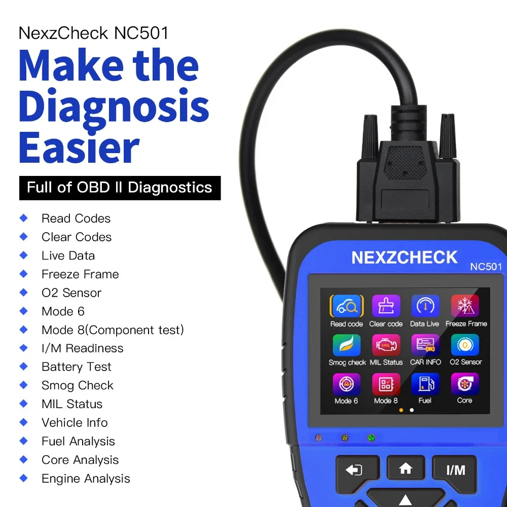 HUMZOR NexzCheck OBD2 и EOBD автомобильный сканер NC501 Код двигателя читатель OBD2 диагностический инструмент для универсальных автомобилей PK NT301 CR3008