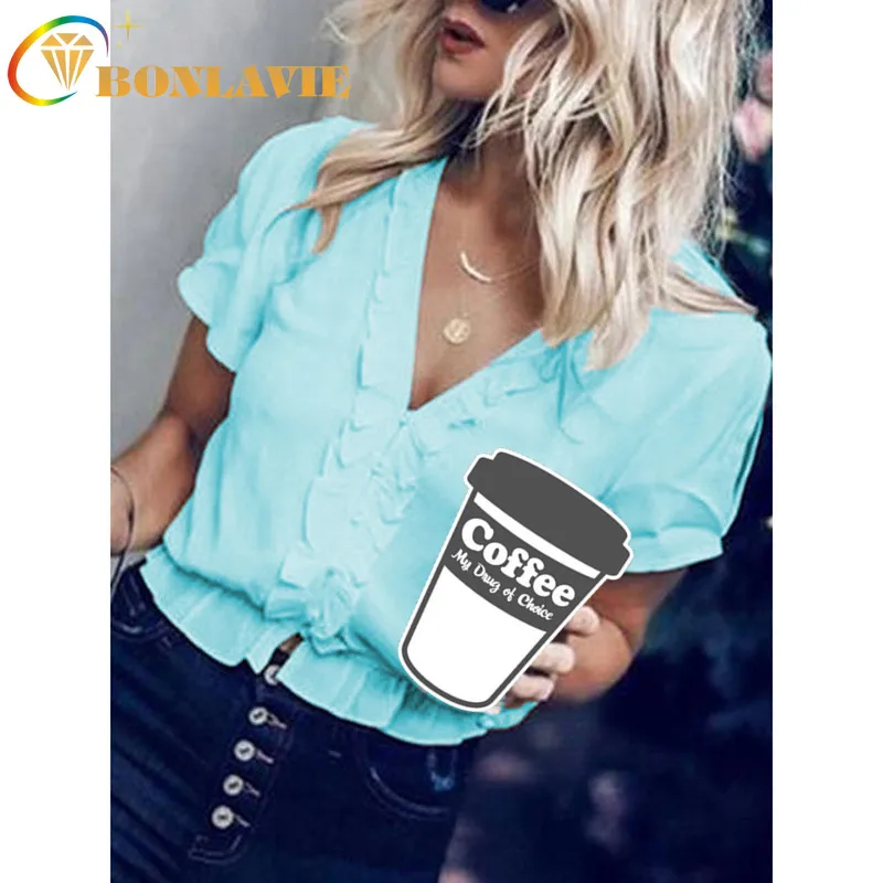 

Summer Women Chiffon Blouse Solid Color V-Neck Short Sleeve Irregular Shirts Chiffon Shirt White Pink Yellow Purple with Lace