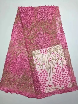

High Class Fuchsia french Lace Fashion nigerian lace fabrics for wedding 2017 african tulle embroidered lace fabric with beads