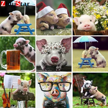 

Full Square/Round Drill 5D DIY Diamond Painting "Animal pig flower" 3D Embroidery Cross Stitch 3D Home Decor Gift ZWQ