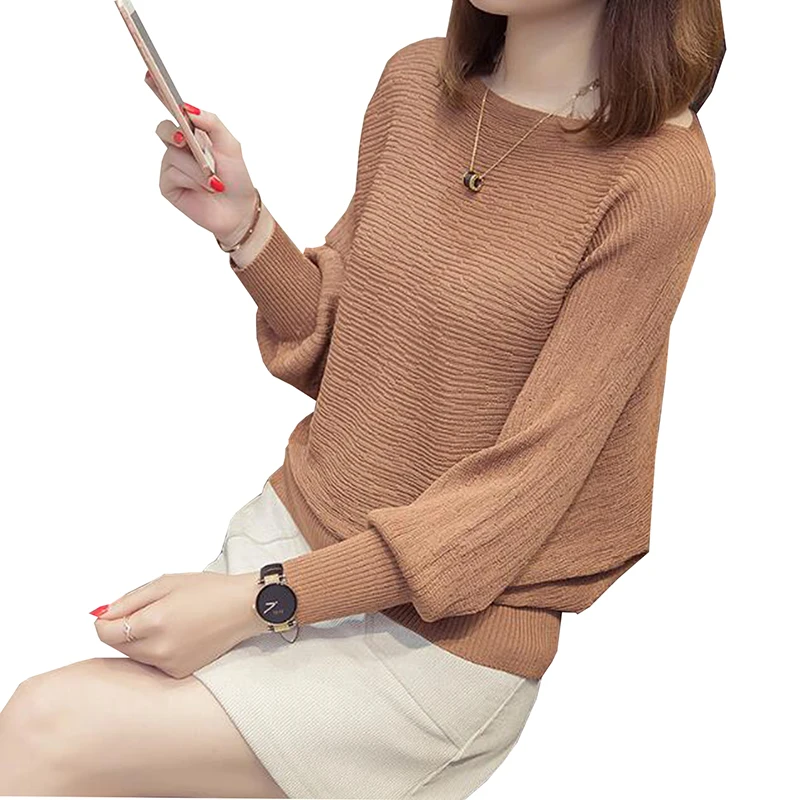 

Summer 2018 Ice Silk Knitted Sweater Women Bottoming Shirt Long Sleeve Bat shirt Thin Pullover Women Tops Pull Femme Sweater