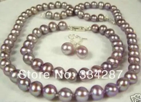 

8-9mm Freshwater purple pearl necklace set