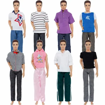 

Random 3 Pcs / Lot High Quality Men's Outfit Daily Casual Wear Shirt Pants Trousers Clothes for Barbie Doll Ken Accessories Toys