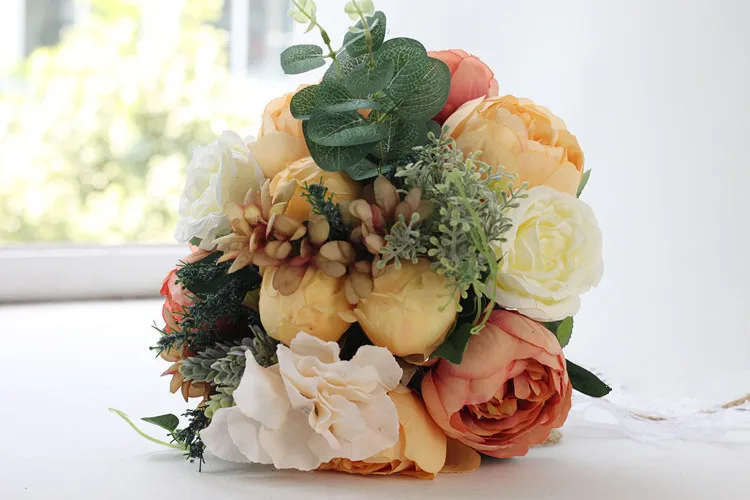 Романтический свадьба в стиле кантри букет шампанское искусственный букет невесты шелковые цветы для Свадебные украшения DJ001