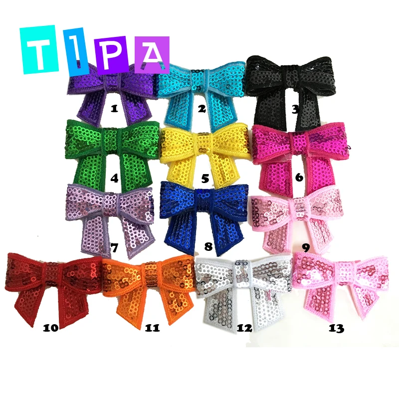 TIPPA 10pcs 2" DIY Embroideried sequin bows, Infant baby sequin Bow