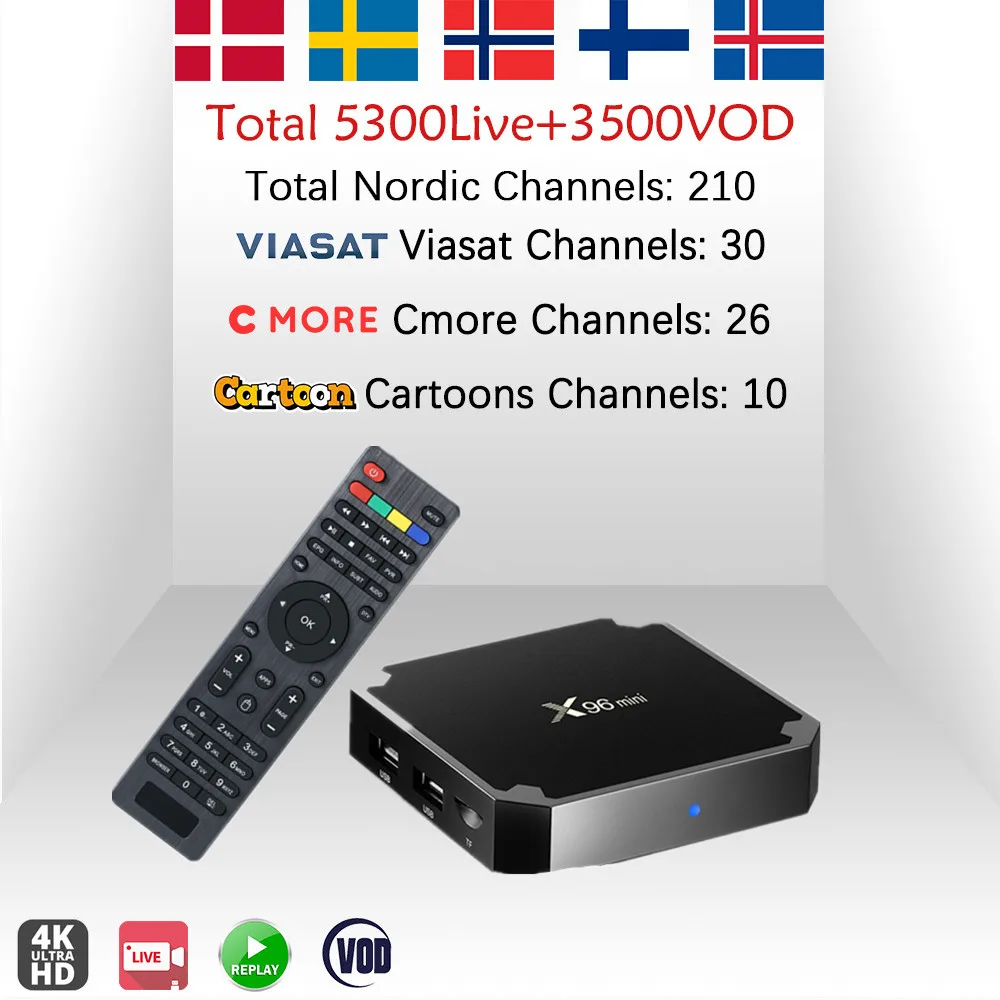 

X96 Mini 8G/16G with Free Scandinavia Sweden Norway IPTV Subscription PRO IPTV 5000 Live+3500 VOD 4K WiFi UHD Android 7.1 TV Bo