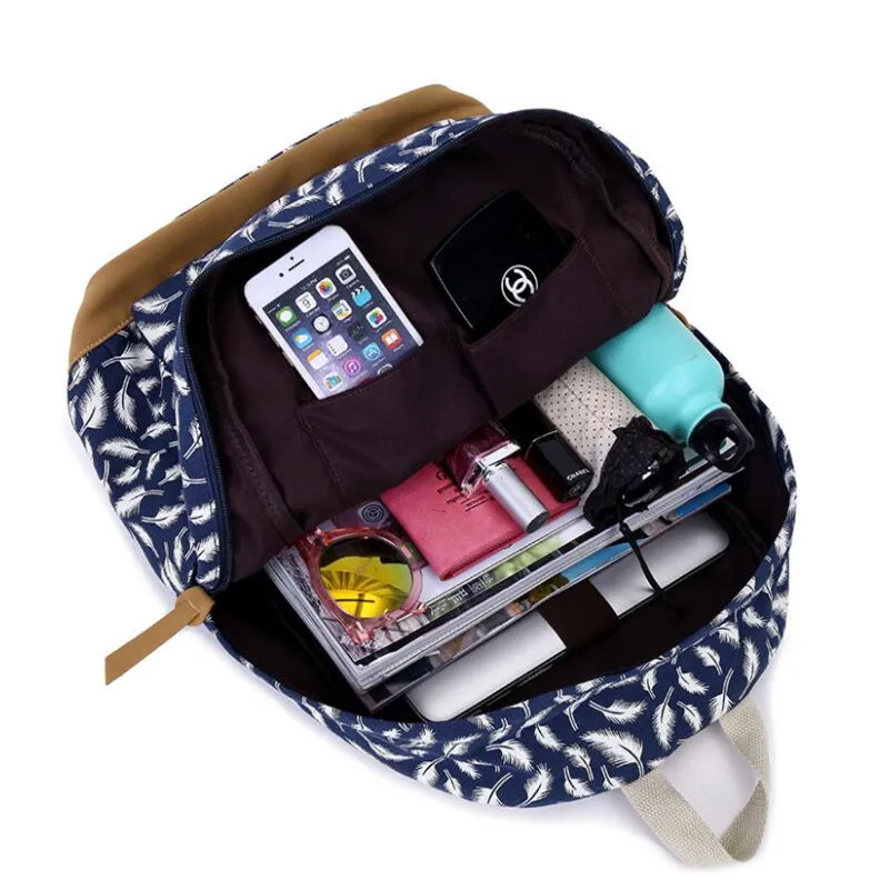 Детский рюкзак FengDong, Детская сумка, школьные сумки для девочек, парусиновый рюкзак с принтом перьев для ноутбука, сумка для книг, школьный рюкзак для девочек