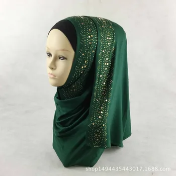 

Solid hijab scarf with rhinestones muslim long scarf,cotton hijab scarf,free shipping