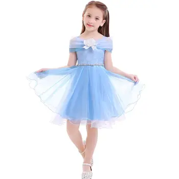 

2019 Fashion Cute Children Dress Rhinestone Belt Waist Girls Party Dress Wedding Bridesmaid Dress for Kids Flower Girls Dress