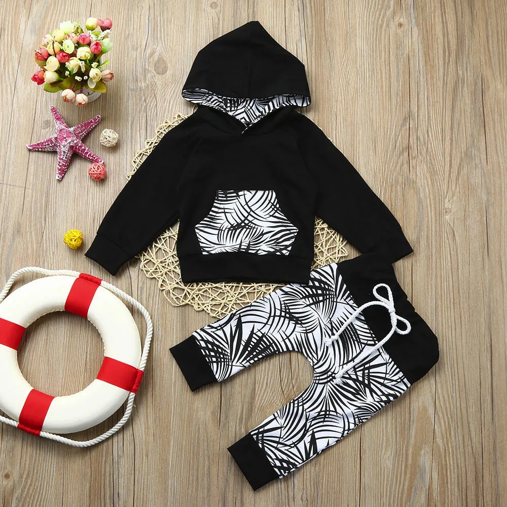 

Winter Hot Selling Toddler Baby Boys Girls Fashion Clothes Long Sleeve Set Leaf Hoodie Tops+Pants Suit Kids Casual Outfits