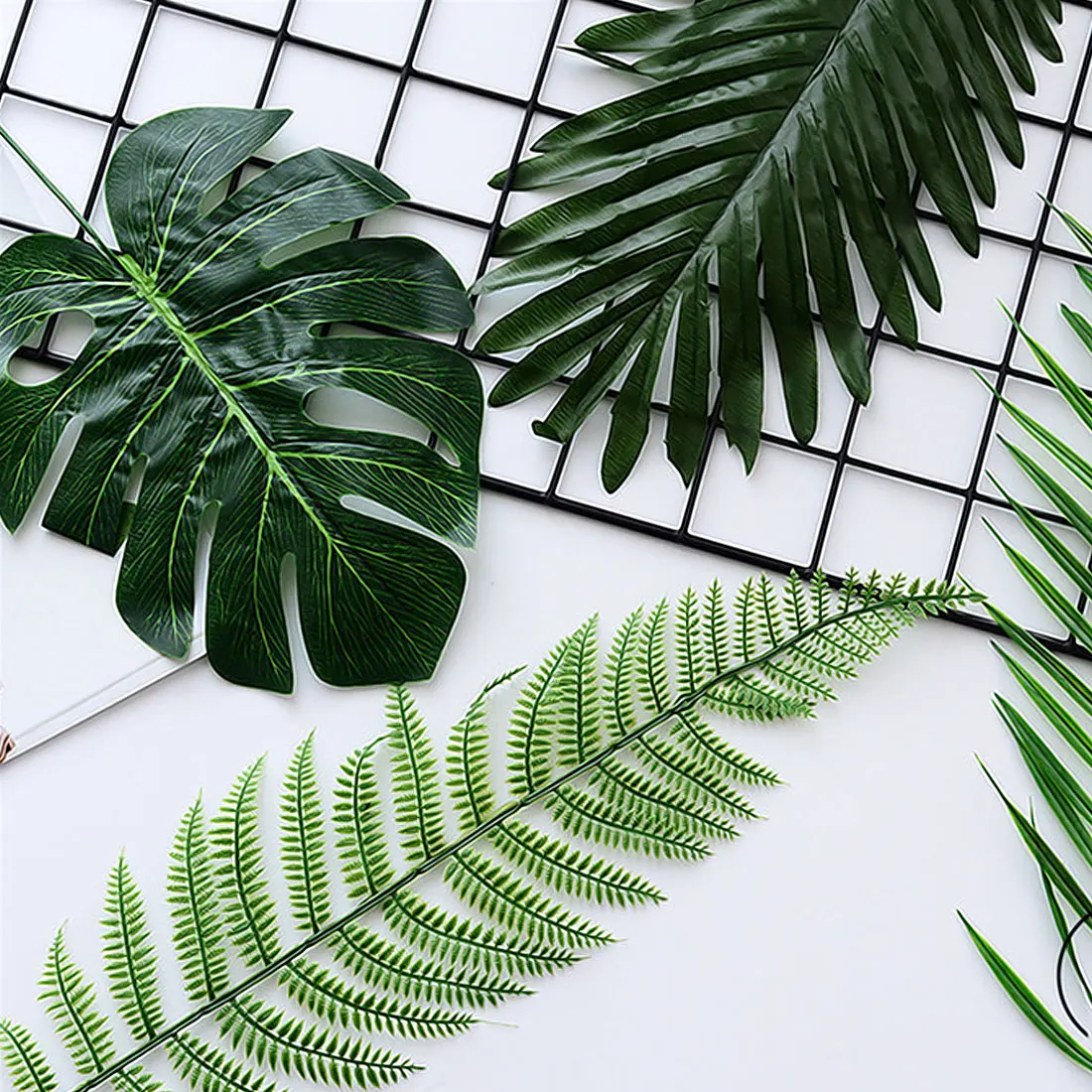 Home Decoration 5 10 pcs Large Artificial Fake Monstera Palm Tree Leaves Green Plastic Leaf for Home Decoration Accessories