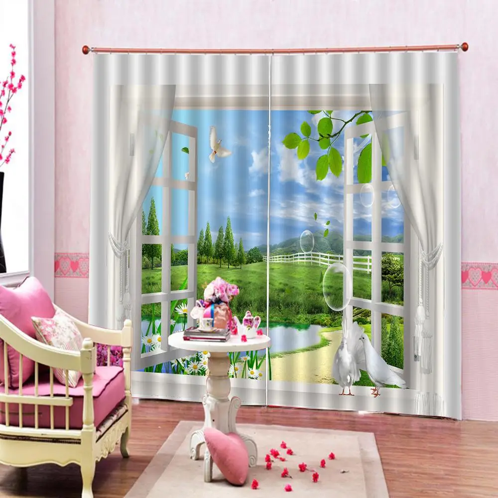 3D пейзаж снаружи окна занавески тонкие для взрослых детей красивые пейзажи гостиной шторы для спальни, кухни Шторы на заказ