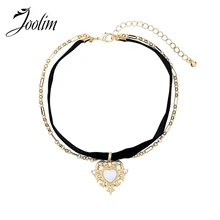 JOOLIM Jewelry Wholesale/Black Velvet Choker Necklace Heart Pendant Layered Choker Necklace Winter black leaf pendant cord choker necklace