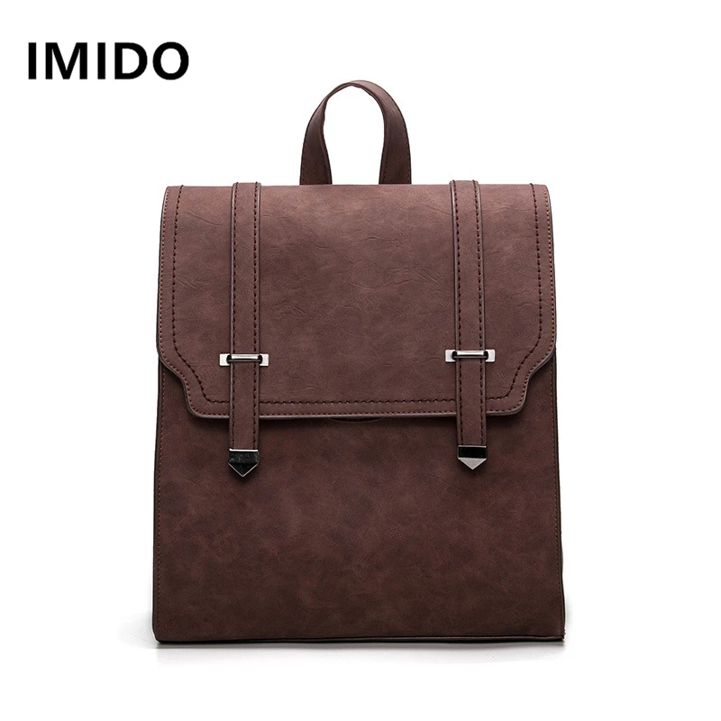 

IMIDO Spring In 2019 High Quality PU Pure Handmade College Style Luggage Type Soft Surface Simple Student Women's Work Backpack