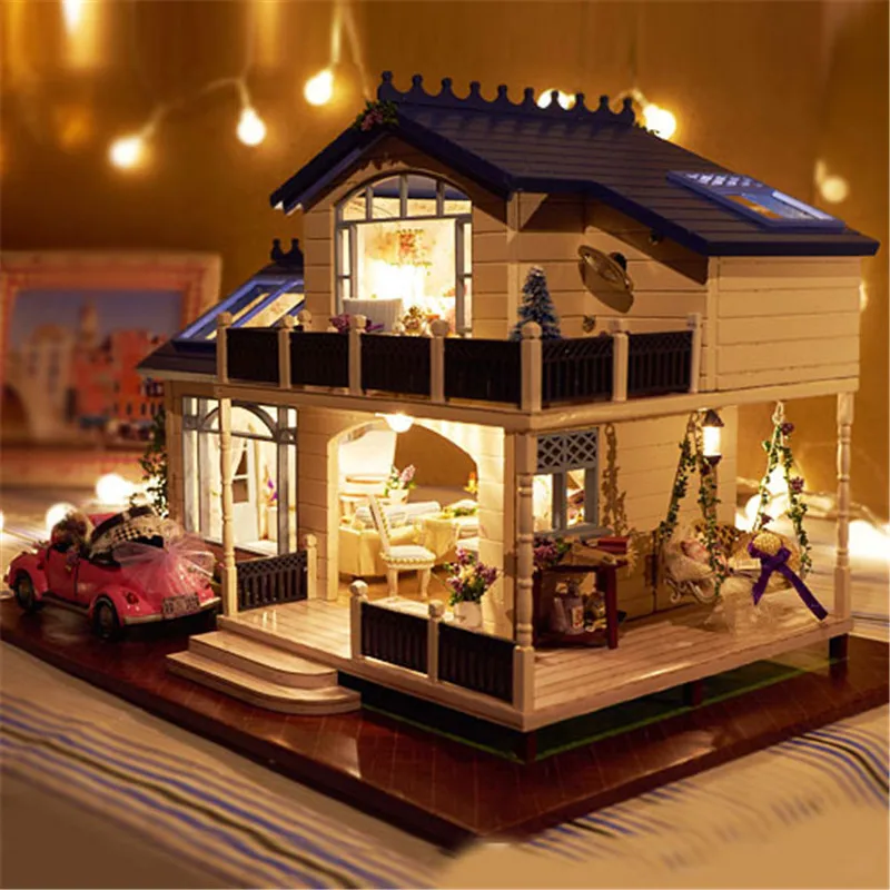 Кукольный дом Poppenhuis Каса де Boneca романтика, Прованс лаванда Миниатюрная модель деревянная игрушка мебель трансформер кукольный домик A032
