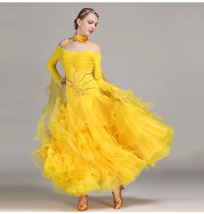 Роскошный комплект Modern 7 цветов современный танцевальный костюм цельная юбка платье Одежда для выступлений Бальные Танцевальные соревновательные платья