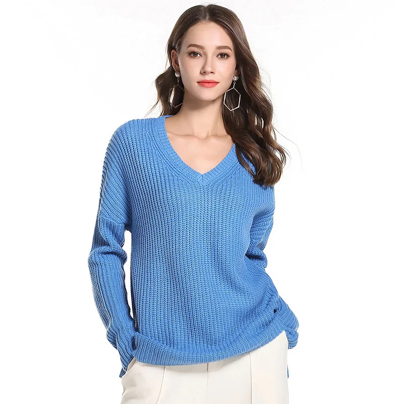 

Autumn Sweater Long Sleeve Tops Sweater Women Winter Pullovers Elegant Loose Sweaters Female V-Neck Pullover
