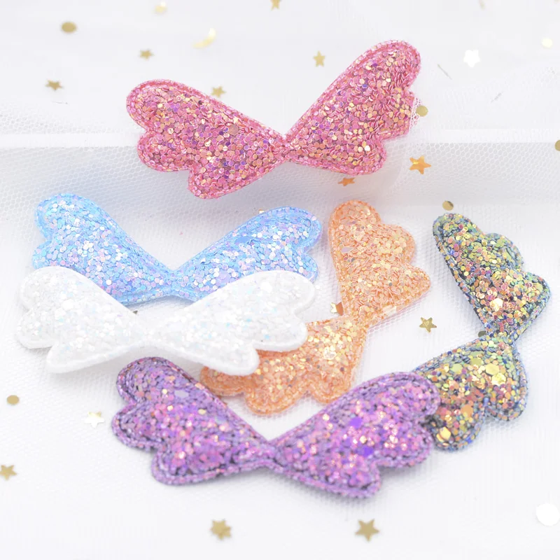 

12Pcs Glitter Fabric Padded Appliques Angel Wing Patches for DIY Girl's Clothes, Hairpin, Hair Ribbon, Cloth Doll, Toy Decor S03