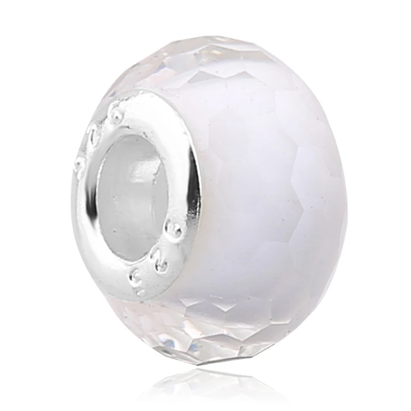 

New White Faceted Glass Beads Crystal Big Hole Charms fit European Charm Pandora Style Bracelets and Necklaces