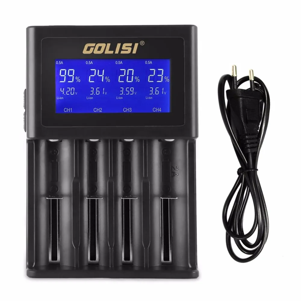 

GOLISI S4 4 Slots 2A Smart LCD Battery Charger Charging for Li-ion 18650 26650 AA & AAA Ni-MH Ni-cd Rechargeable Batteries