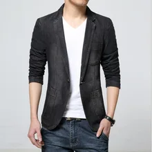 VXO весенний блейзер из денима Мужская модная джинсовая куртка для мужчин повседневный приталенный Блейзер пиджак на одной пуговице Мужская джинсовая куртка