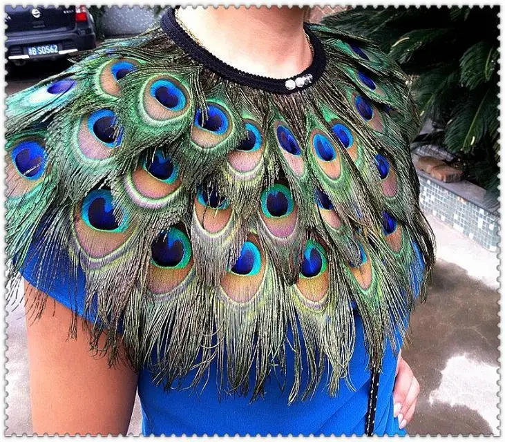 

Free Shipping New Hand Made Peacock Feather Cape Shawl Tie Up Halloween Party Costumes Fancy Dress Dance Cape