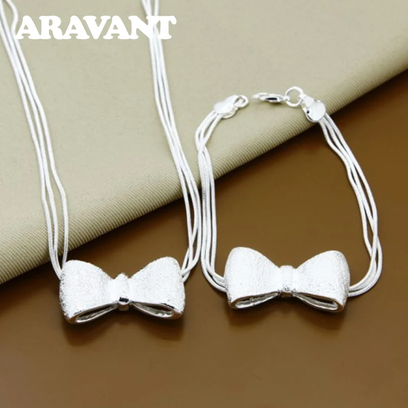 

New Bow Jewelry Sets 925 Silver Necklace&Bracelets Wedding Jewelry For Women
