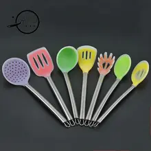 Atekuker 7 Stücke Edelstahl Griff Silikon Küchenutensilien Gesetzt Küche Pfanne Löffel Geschlitzt Spachtel Spaghetti Werkzeuge