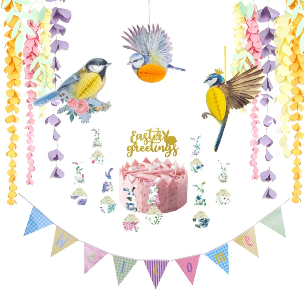 

Spring Easter Decor3pc Eye-catching Hanging Skylark Honeycomb Kids Baby Nursery Bird Shape Flower Garden Party Decor