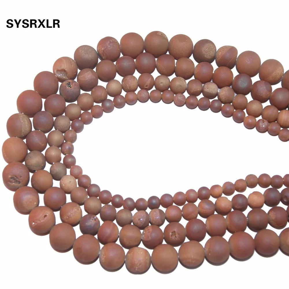 

Free Shipping Natural Beads Round Matte Champagne Color Frosted Drusy Agata Beads For Jewelry Making DIY Bracelet 6 8 10 12 MM