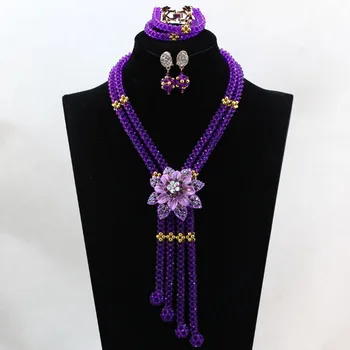 

Popular Purple African Beads Jewelry Set 4MM Tinny Crystal Beads Handcraft Pendant Necklace Set New Free shipping WD132