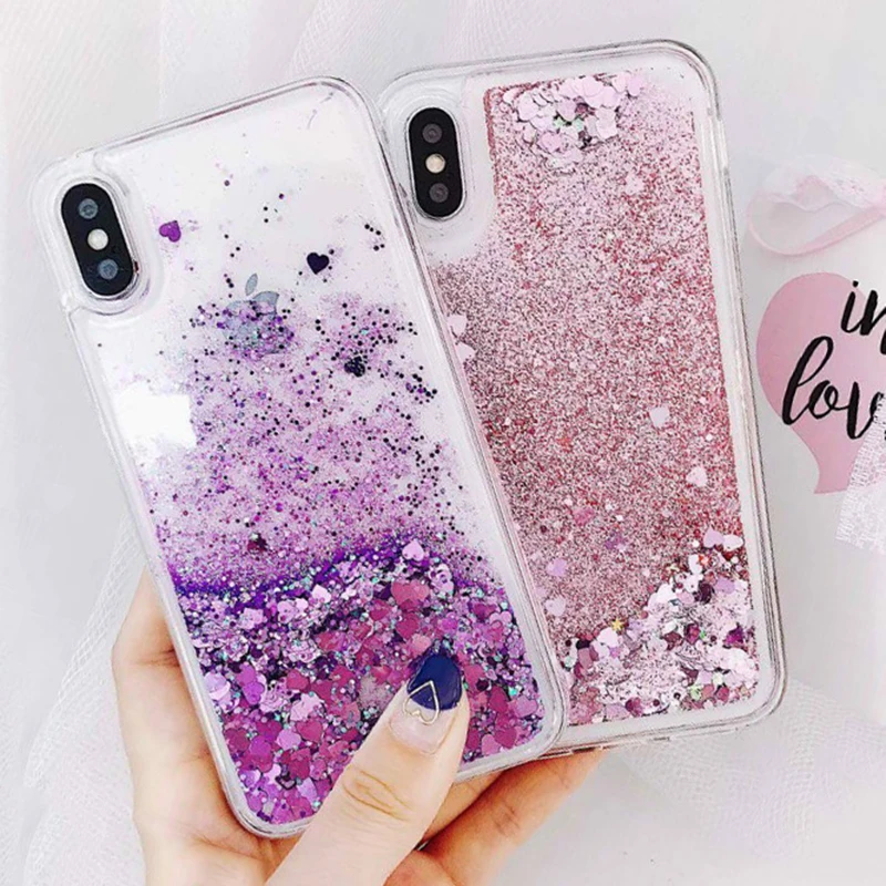

Liquid Quicksand Love Heart Glitter Phone Case For iphone X XR XS MAX Shining Bling Star Sequins Cover For iphone 6S 6 7 8 Plus
