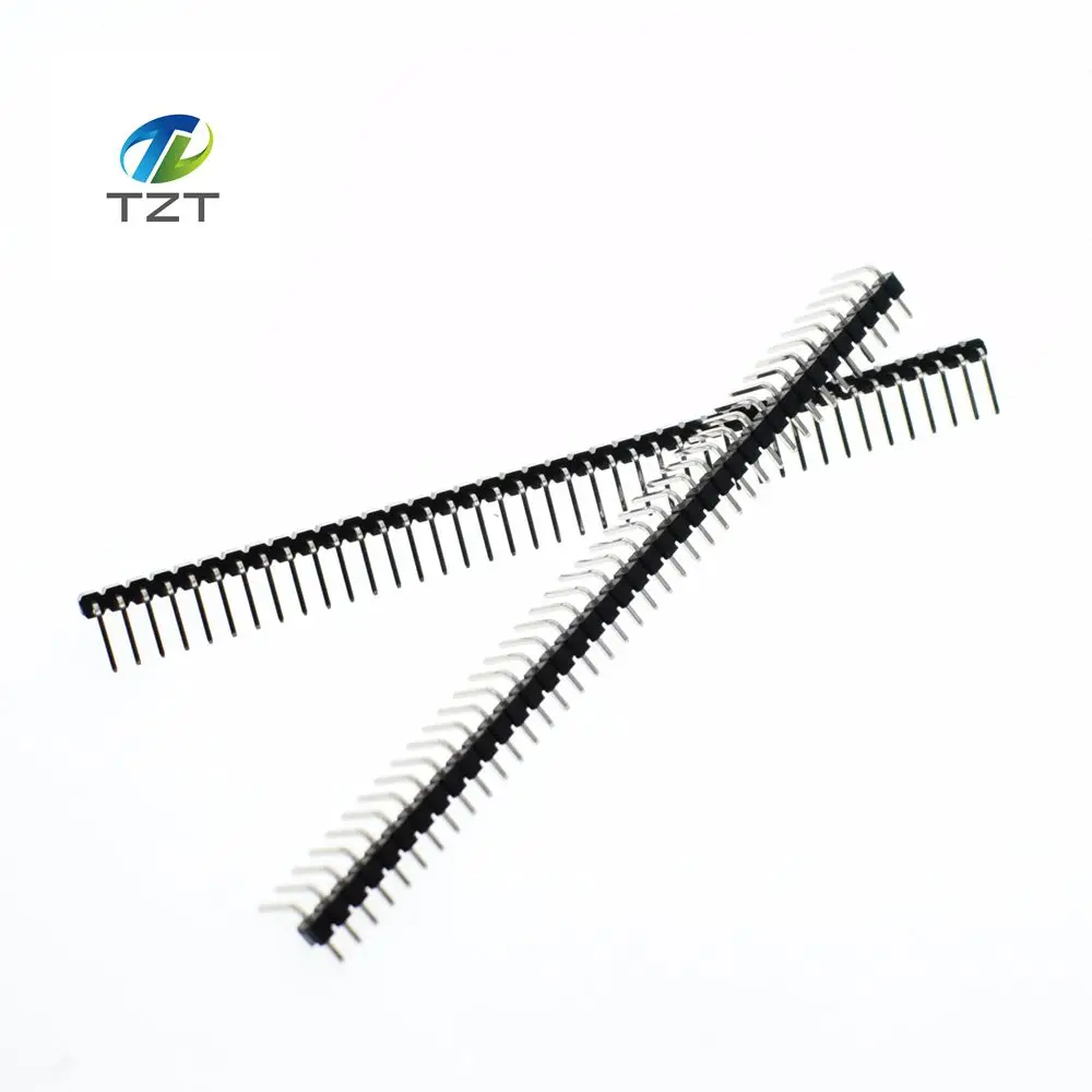 

Hot Sale 100pcs 40 Pin 1x40 Single Row Male 2.54mm Breakable Pin Header Right Angle Connector Strip bending