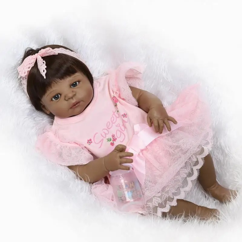 

Pursue 22"/57 cm Black Skin Fake Reborn Babies Girl Dolls Body Silicone Vinyl Baby Girl Dolls for Children House Play Doll Gift